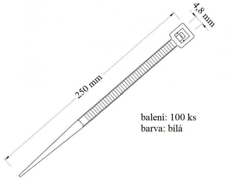 Stahovací páska bílá, 100ks, 22 kg, 4,8x250 mm