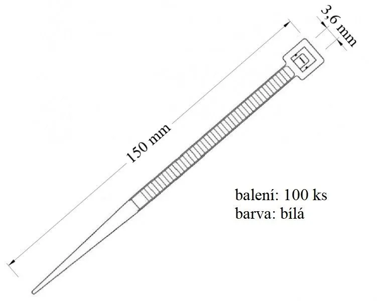 Stahovací páska bílá, 100ks, 18 kg, 3,6x150 mm