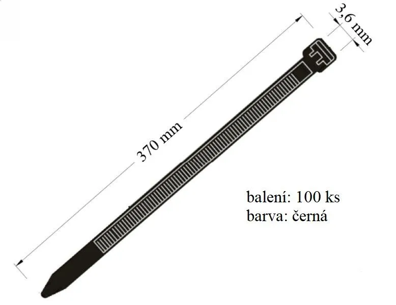 Stahovací páska černá, 100ks, 18 kg, 3,6x370 mm