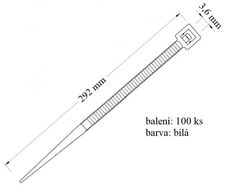 Stahovací páska bílá, 100ks, 18 kg, 3,6x292 mm