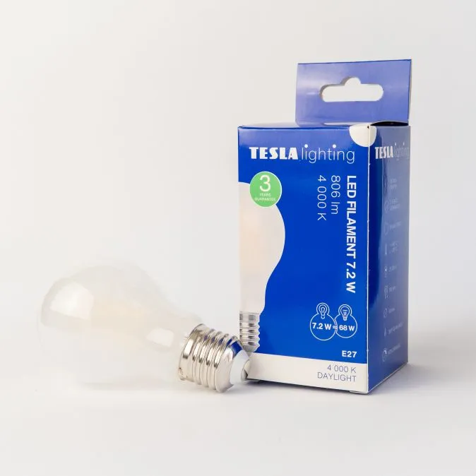 Tesla Lighting LED žárovka FILAMENT RETRO BULB E27, 7,2W, 230V, 806lm, 25 000h, 4000K denní bílá, 360st,mlé null