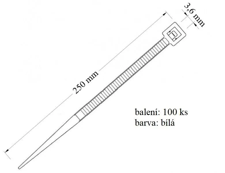 Stahovací páska bílá, 100ks, 18kg 3,6x250mm