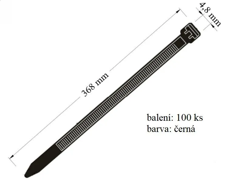 Stahovací páska černá, 100ks, 22 kg, 4,8x368 mm