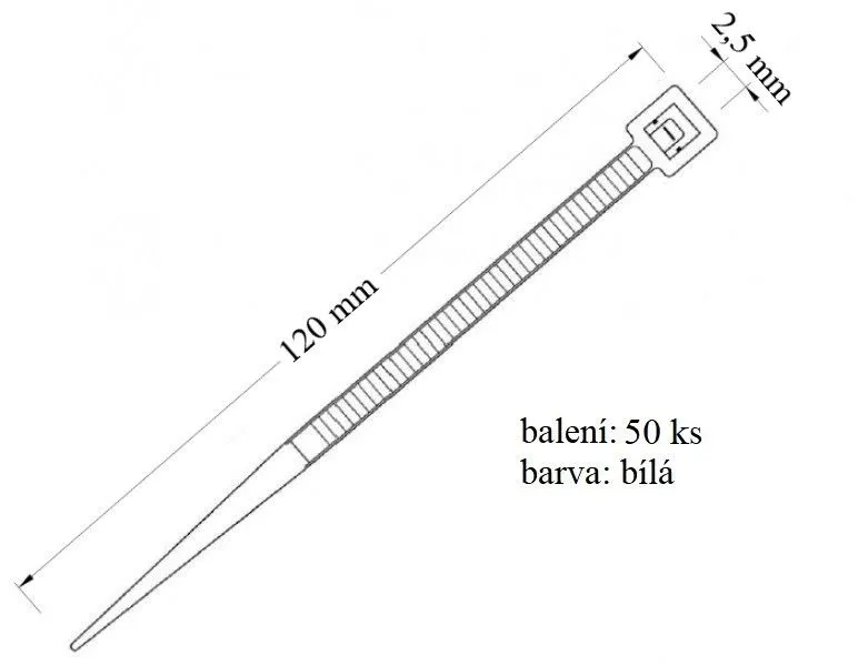 Stahovací páska bílá, 50ks, 2,5x120 mm