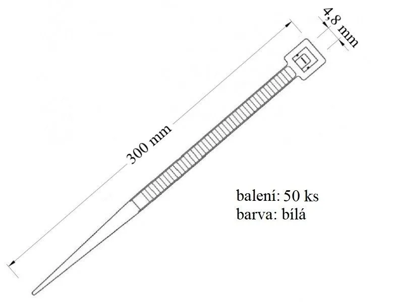 Stahovací páska bílá, 50ks, 4,8x300 mm